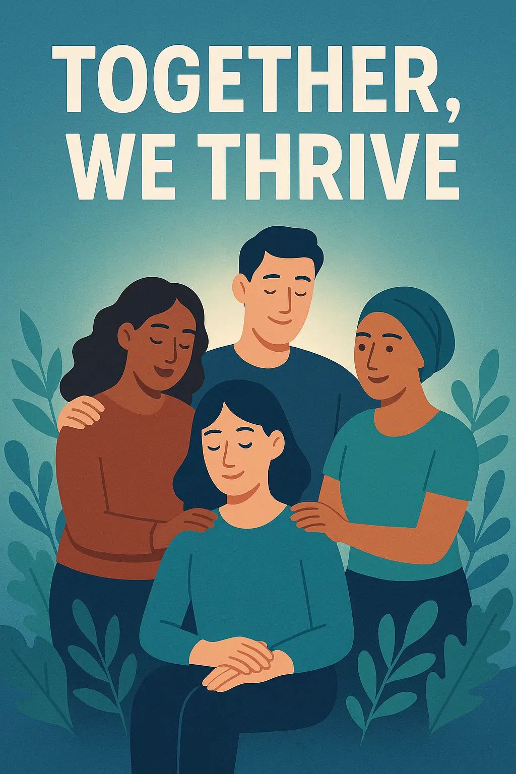 Mental Health Poster template, diverse group supporting one another
