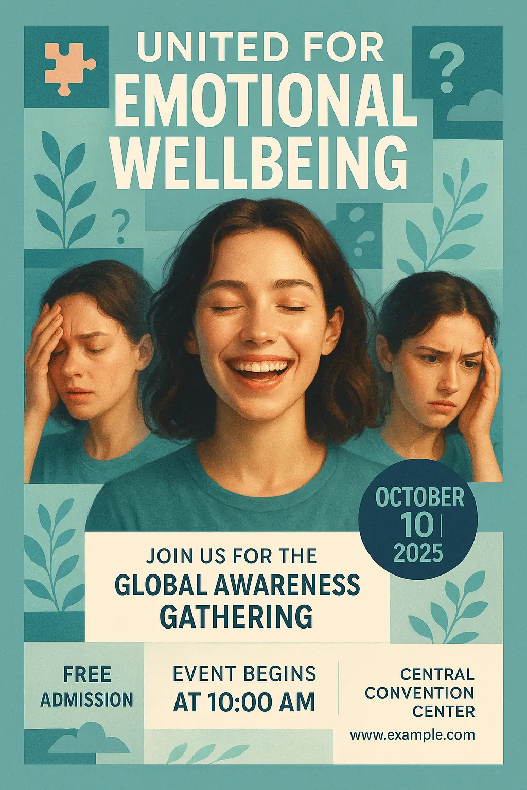 Mental Health Poster template with expressive portraits and calming design