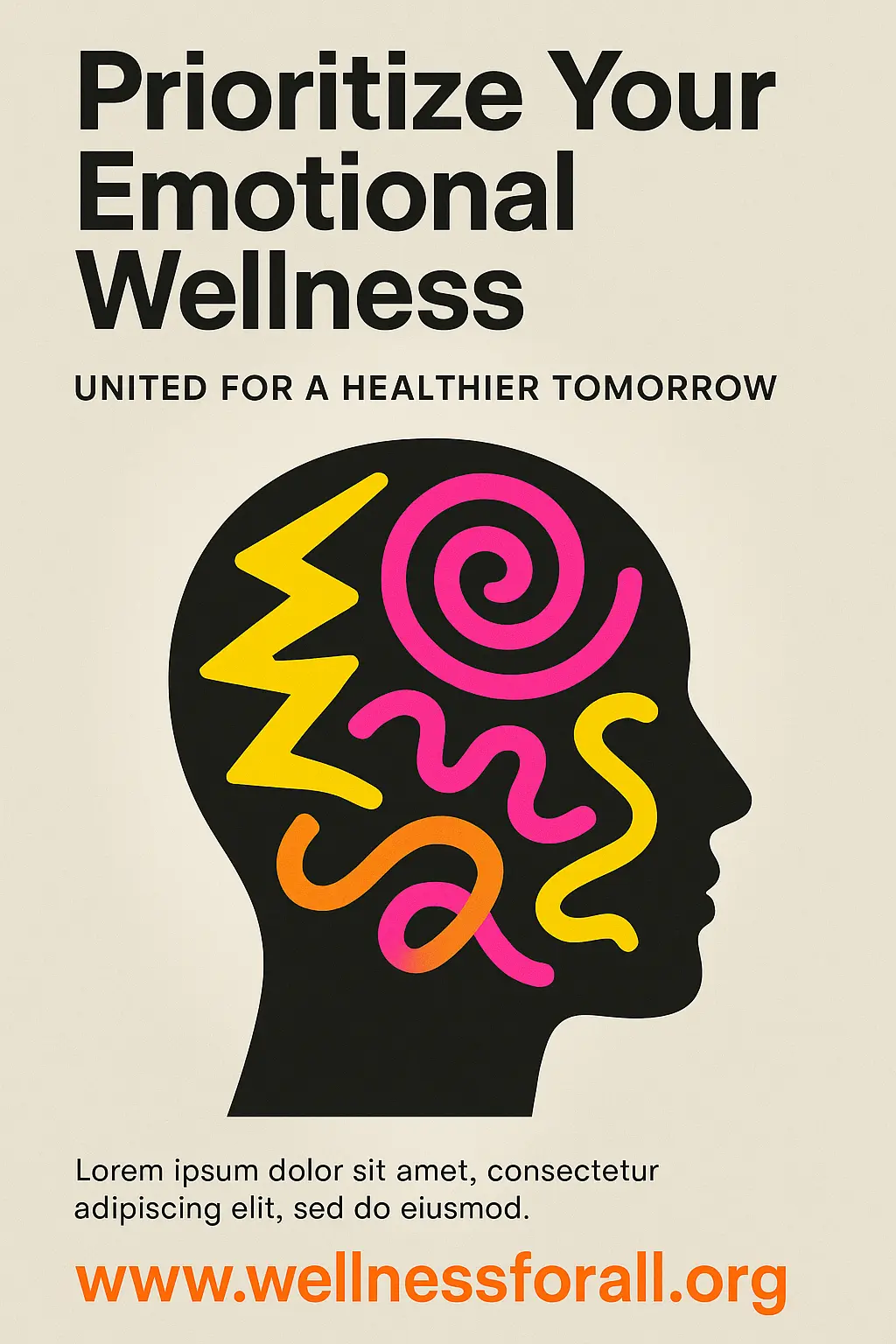 Mental Health Poster template with head silhouette and abstract shapes
