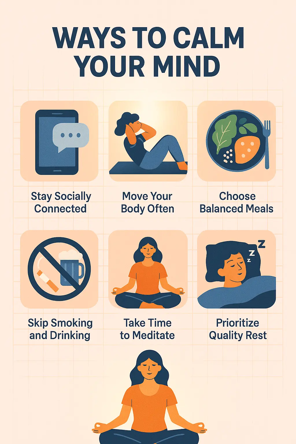 Mental Health Poster template with self-care illustrations in a grid