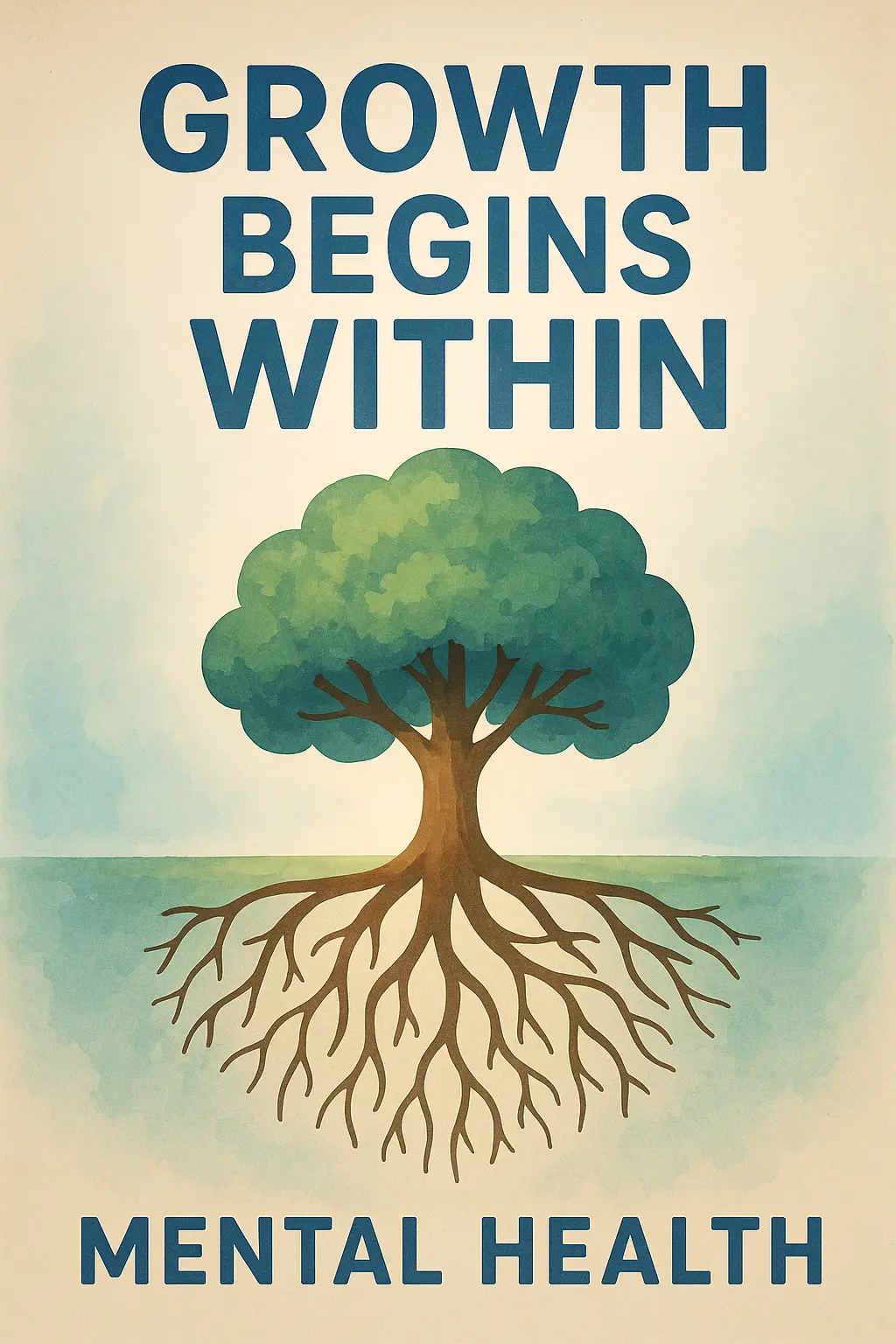 Mental Health Poster template with tree roots and the phrase 'Growth Begins Within'