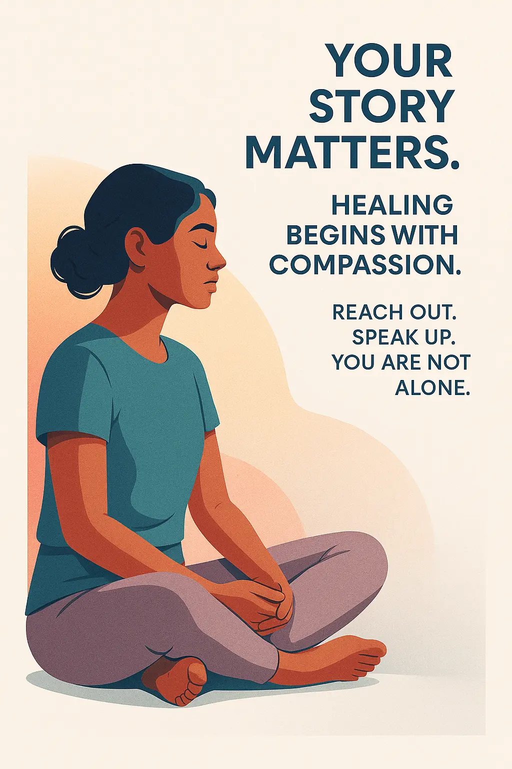 Mental Health Poster template showing woman meditating with bold message