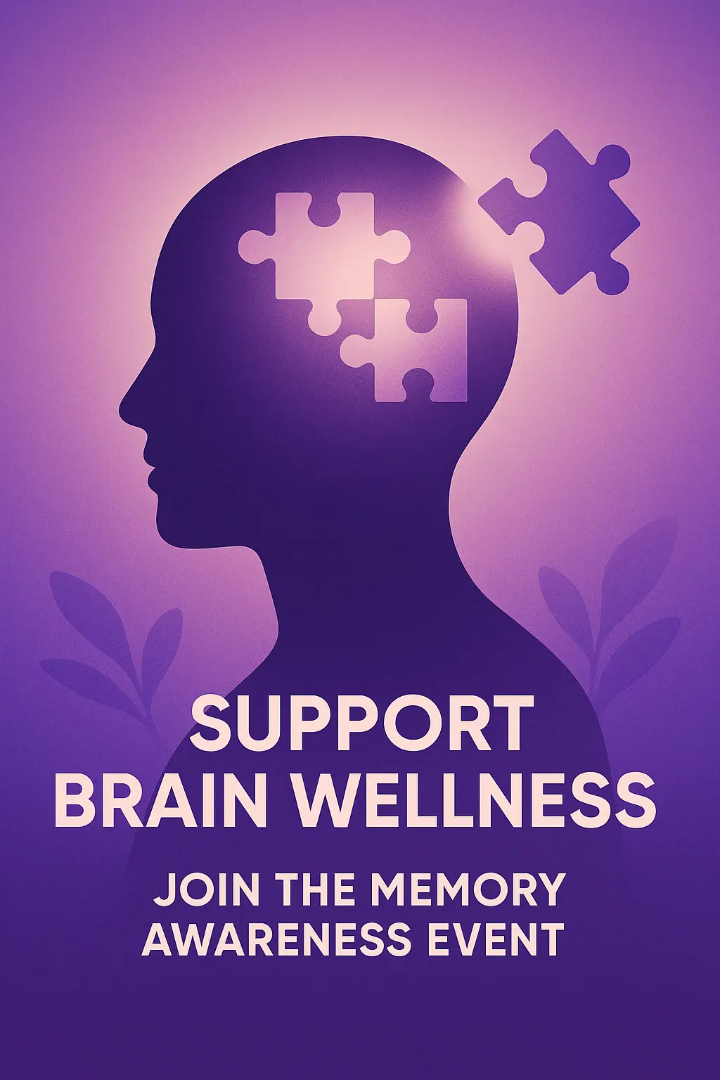 Mental Health Poster template with puzzle brain silhouette and purple hues