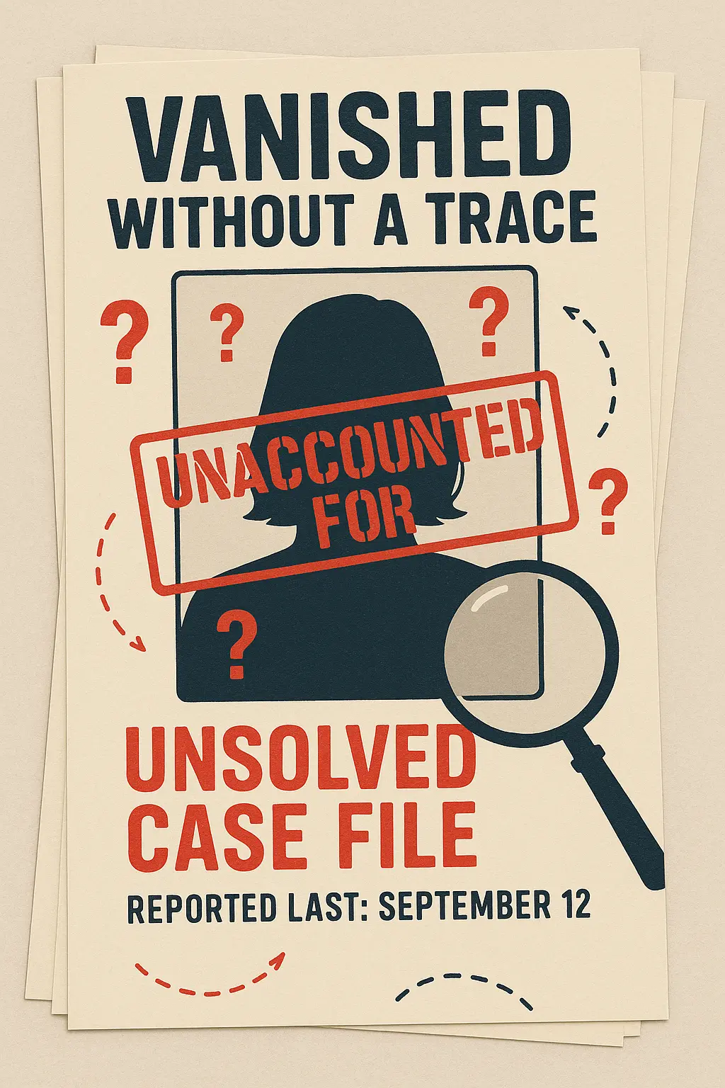Vintage-style Missing Poster template with silhouette and red stamp