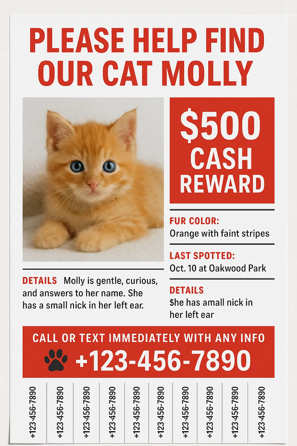 Missing Poster template with red text and kitten photo