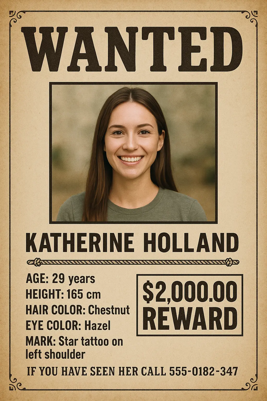 Vintage-style Missing Poster template with reward and photo
