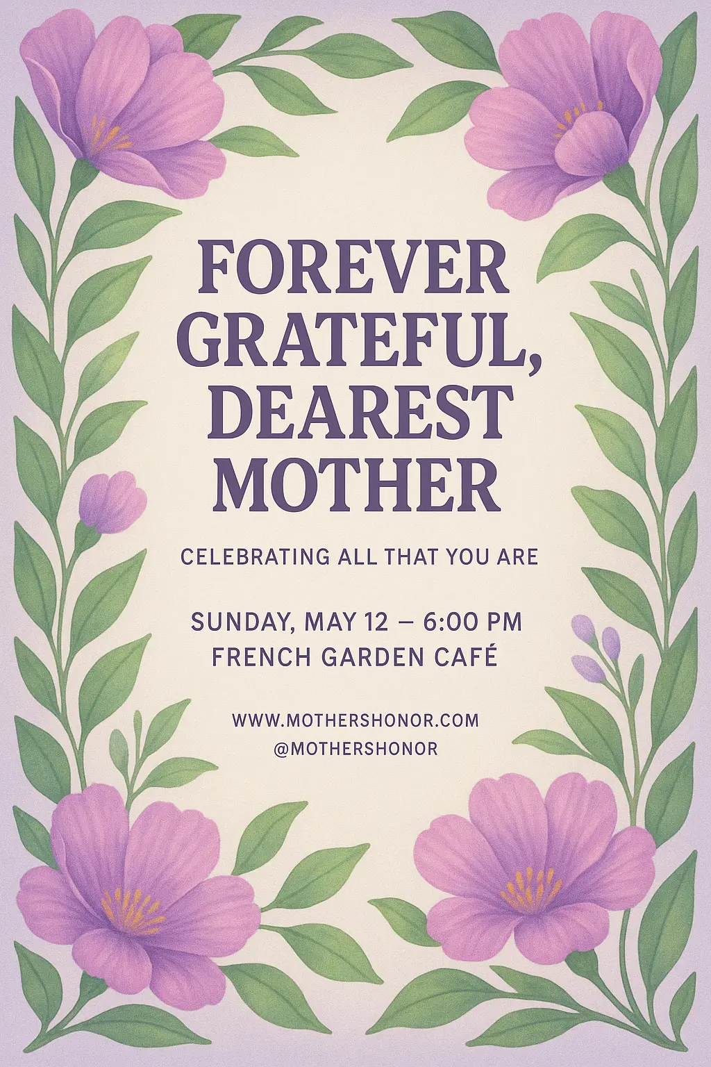 Elegant floral Mother's Day Poster template with bold typography