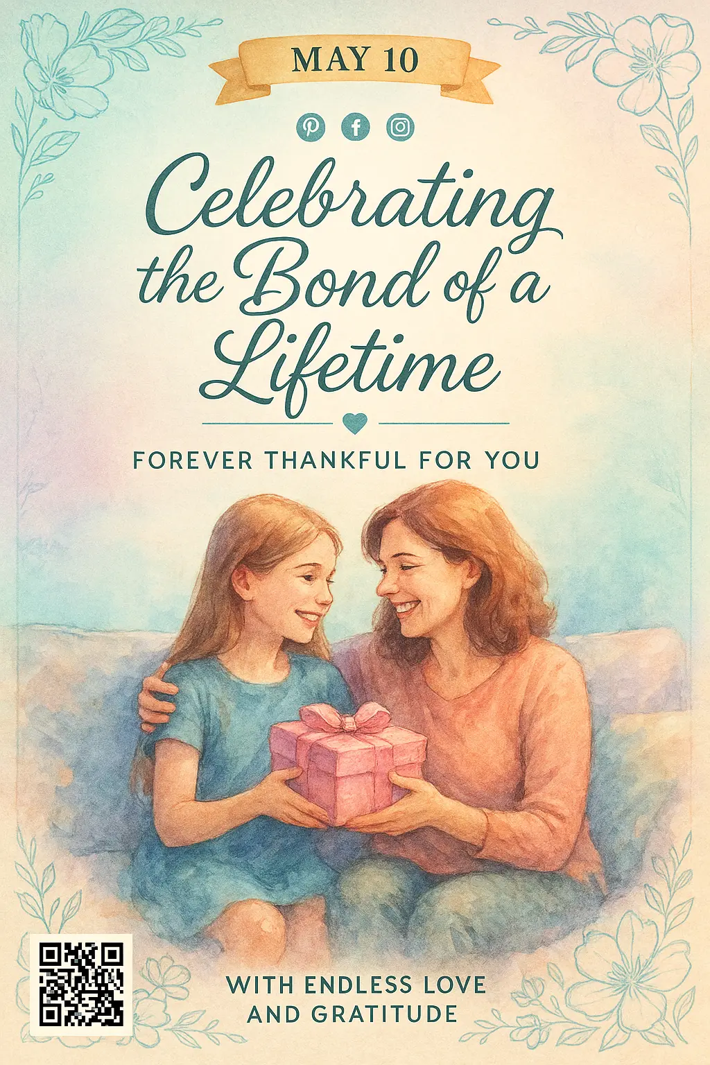 Heartfelt Mother's Day Poster template with gift exchange scene