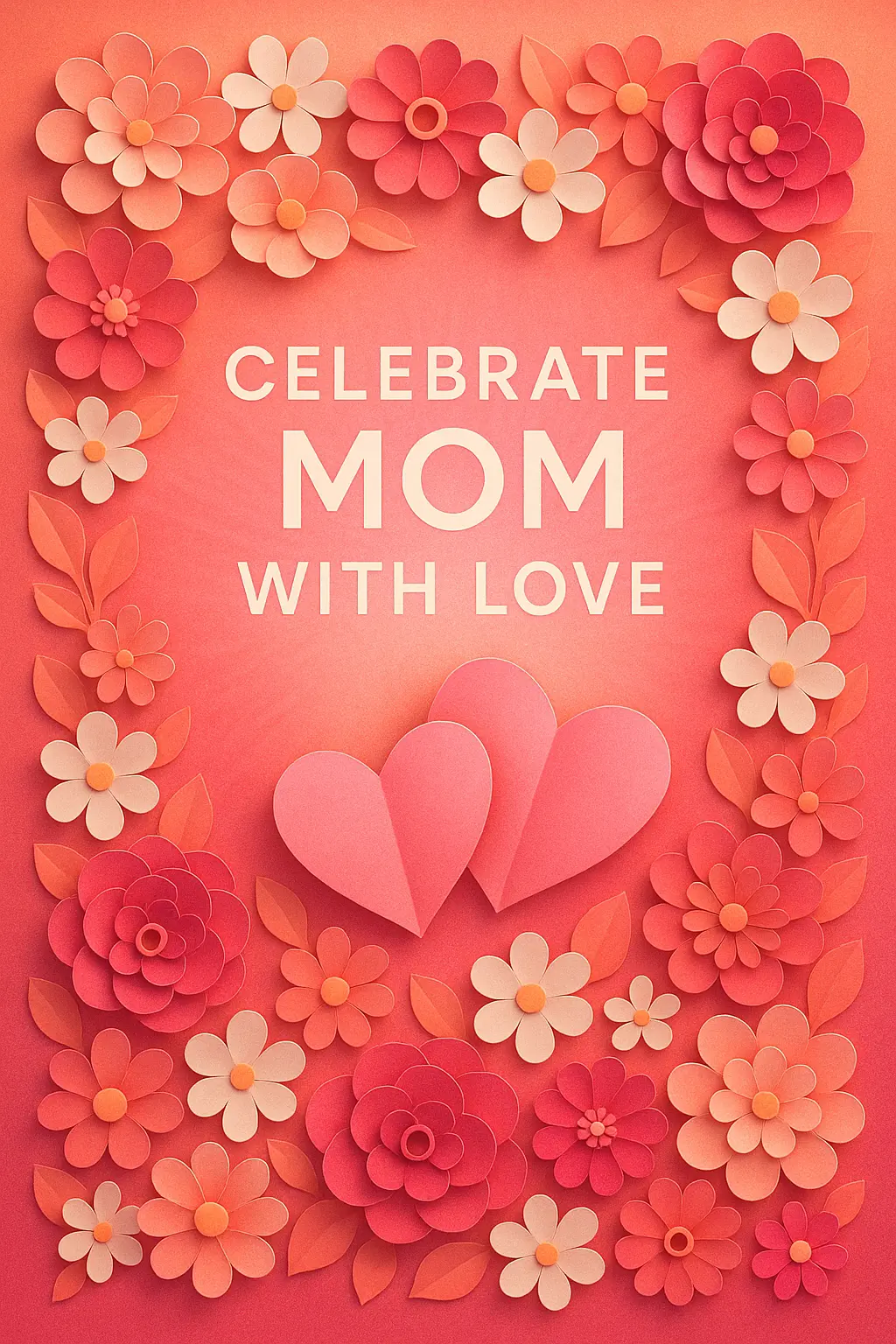 Mother's Day Poster template with pink hearts and floral border