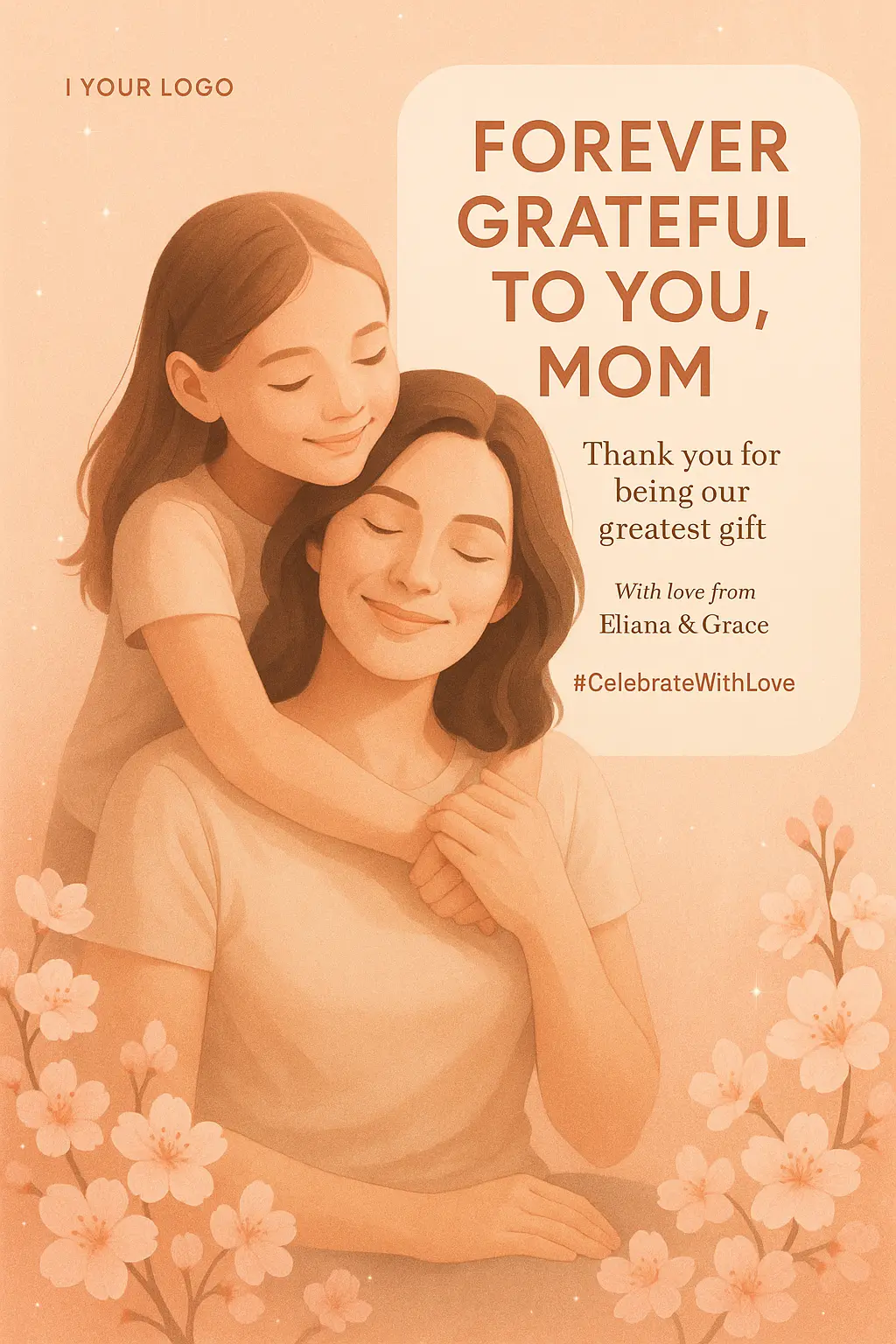 Modern Mother's Day poster template with mom and daughter