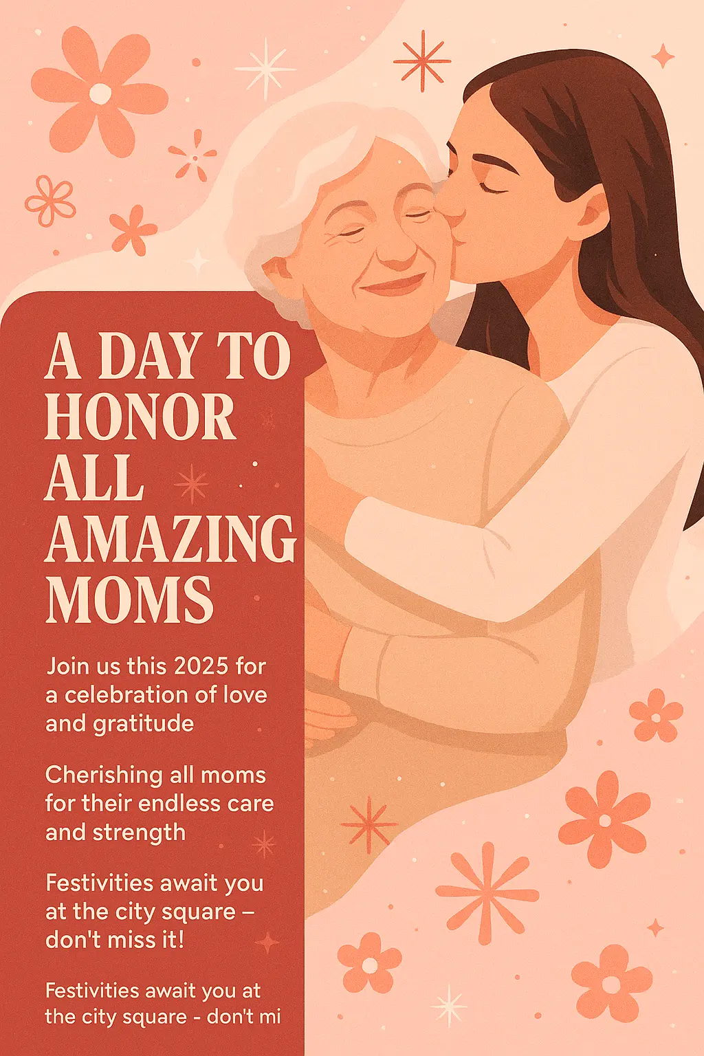 Heartfelt Mother's Day Poster template with pink floral theme