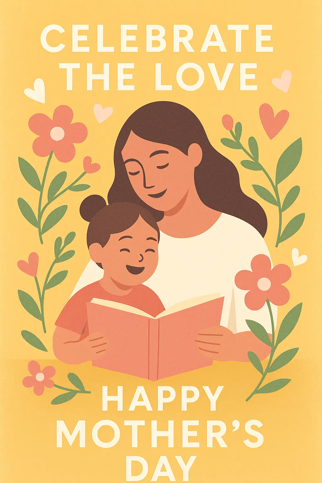 Mother's Day Poster template featuring mother and child with floral accents