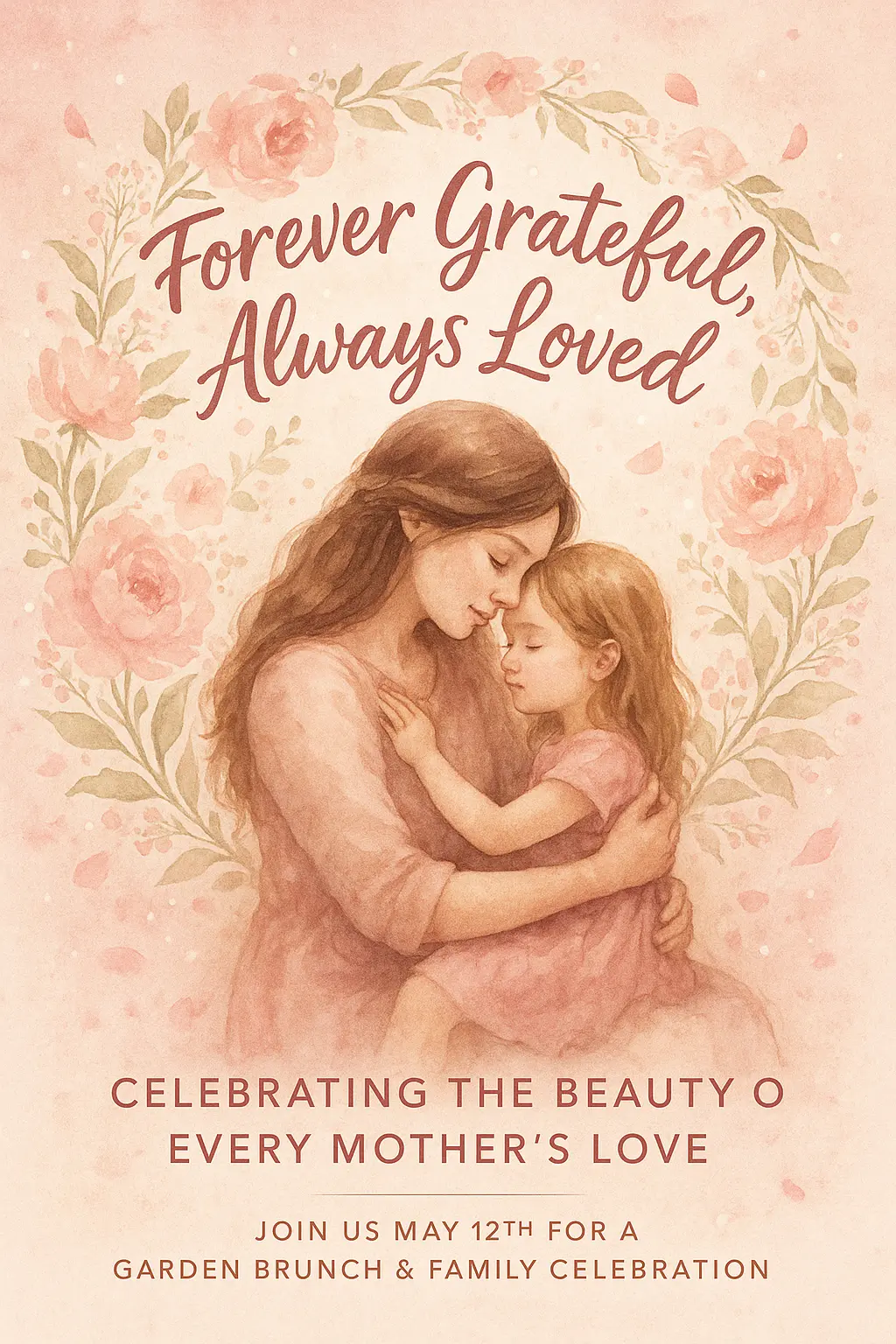 Warm watercolor Mother's Day Poster template with floral wreath