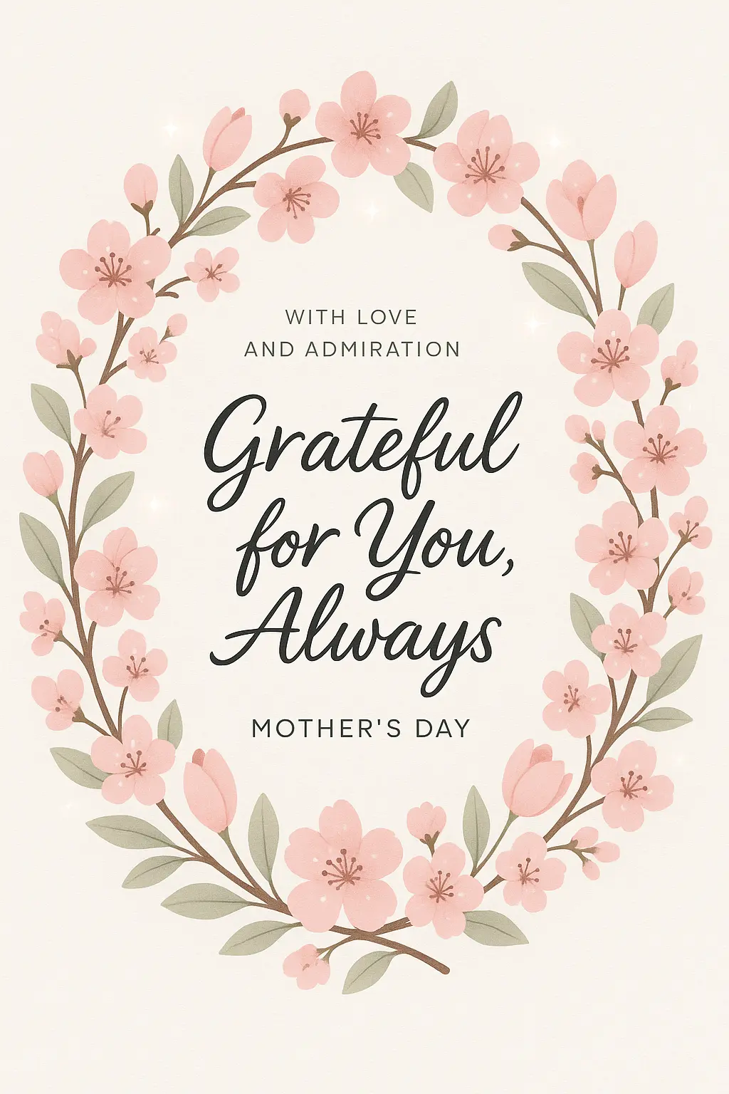 Cherry blossom Mother's Day poster template with floral wreath