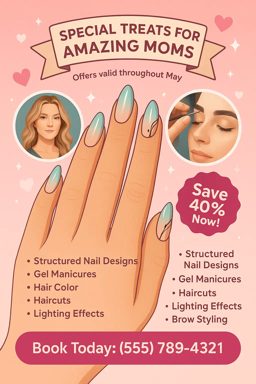 Mother's Day poster template with pink theme and nail design