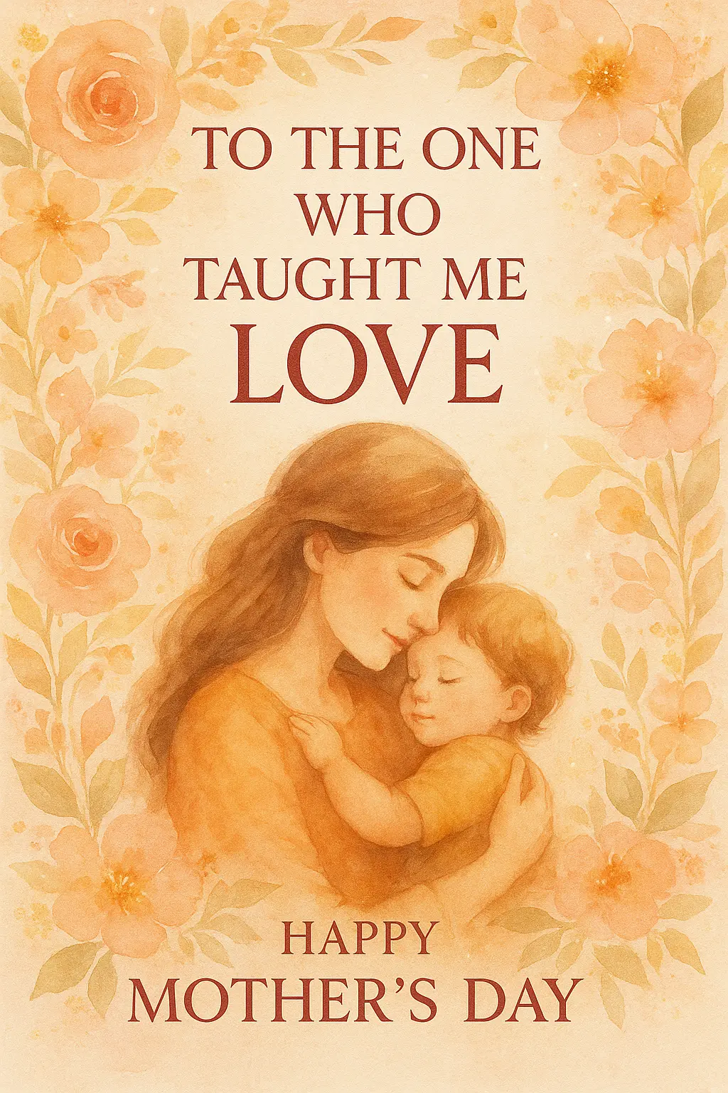 Mother's Day Poster template with mother and child, soft watercolor, floral details