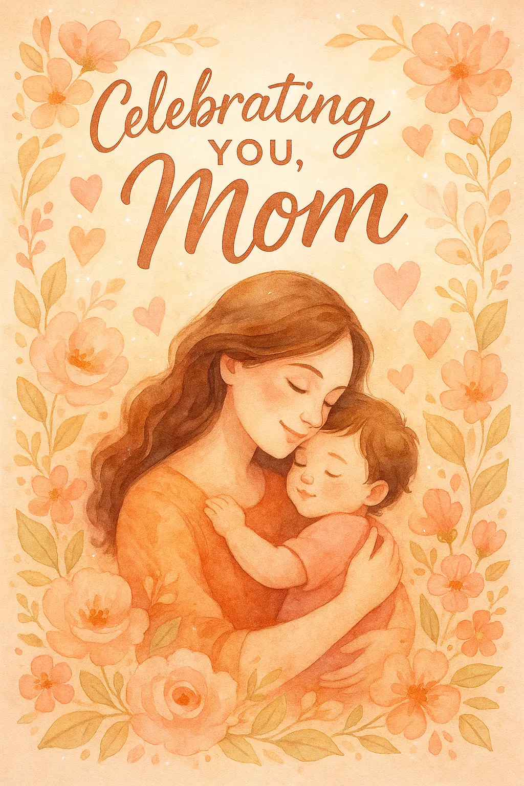 Mother's Day Poster template featuring mother and child in soft watercolor