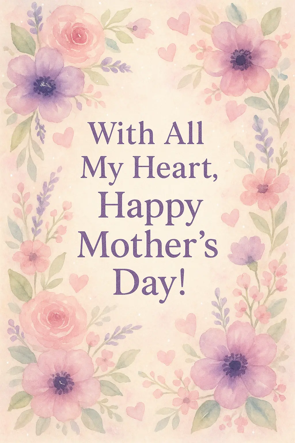 Mother's Day Poster template with watercolor florals and hearts
