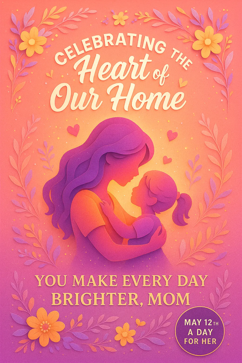 Mother's Day Poster template with papercut mom and child
