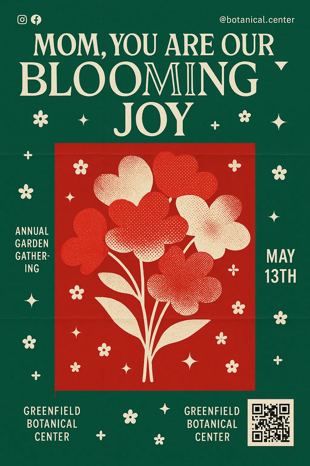 Modern floral Mother's Day Poster template with bold red and green theme