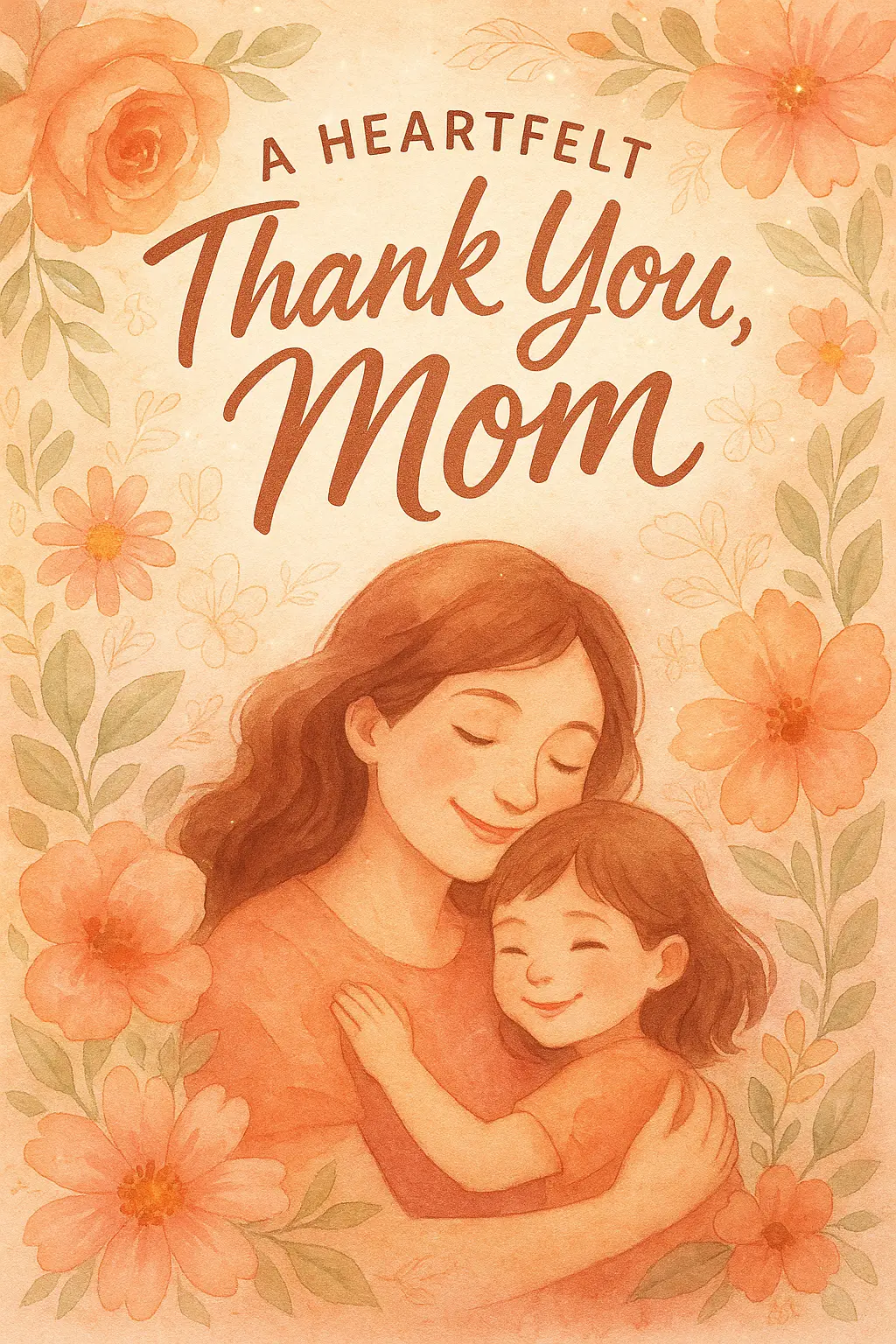 Mother's Day Poster template with embracing mother and child in watercolor
