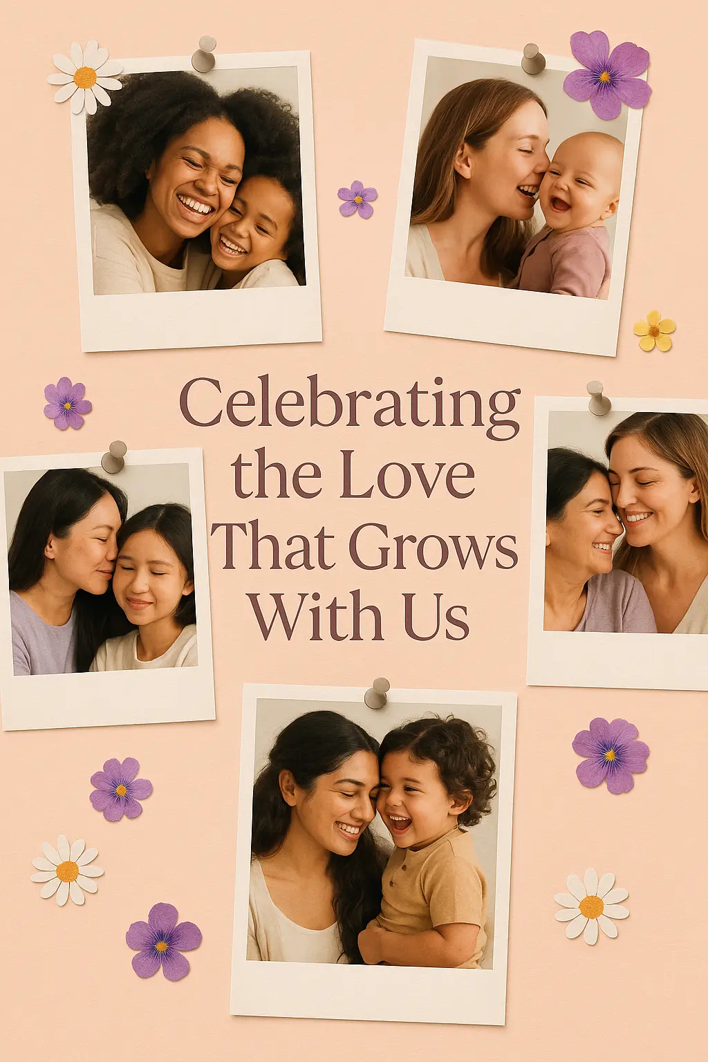 Inclusive Mother's Day Poster template with photo collage and flowers