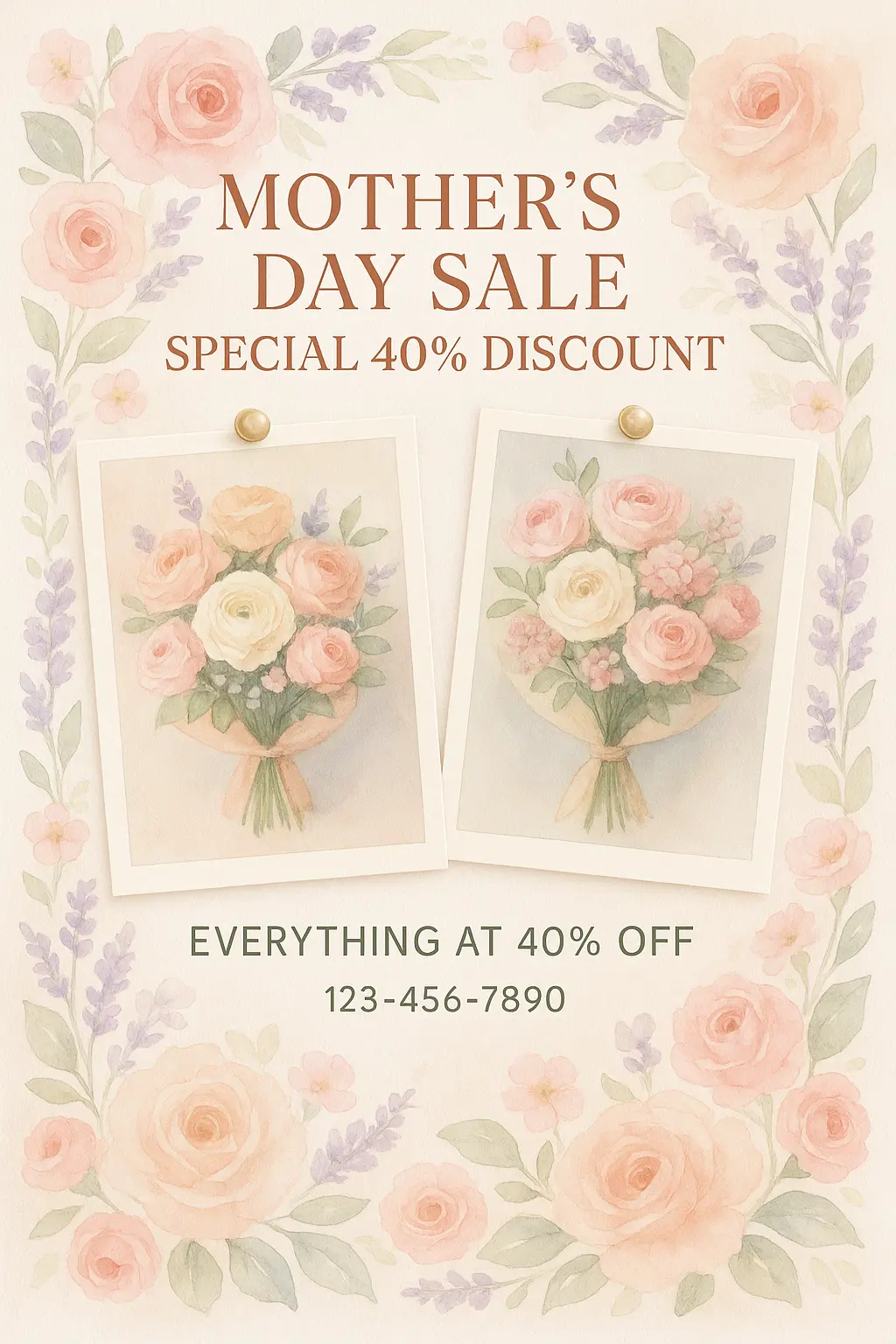Mother's Day Poster template with floral arrangements and 40% discount message