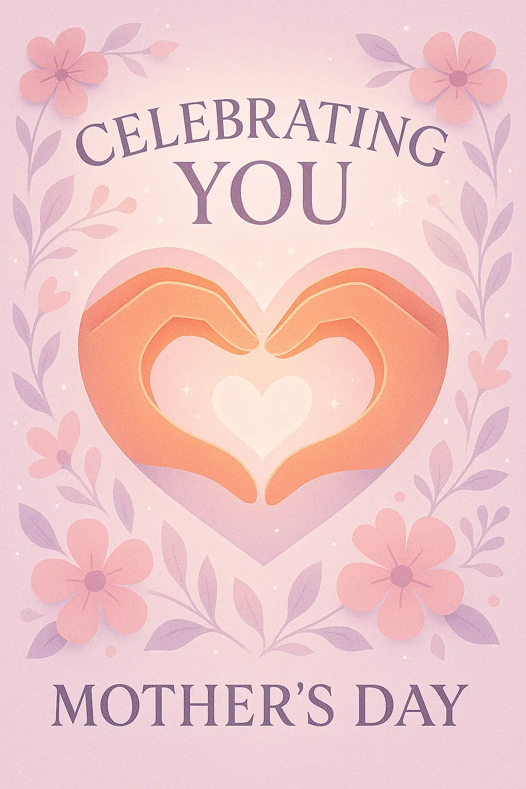Mother's Day Poster template with heart-shaped hands and floral accents