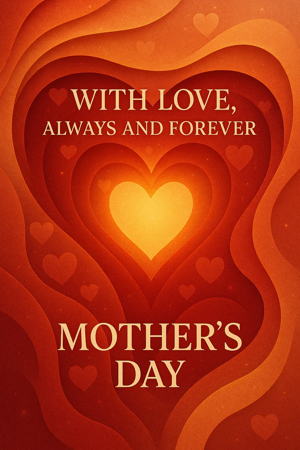 Elegant layered Mother's Day poster template with glowing heart motifs