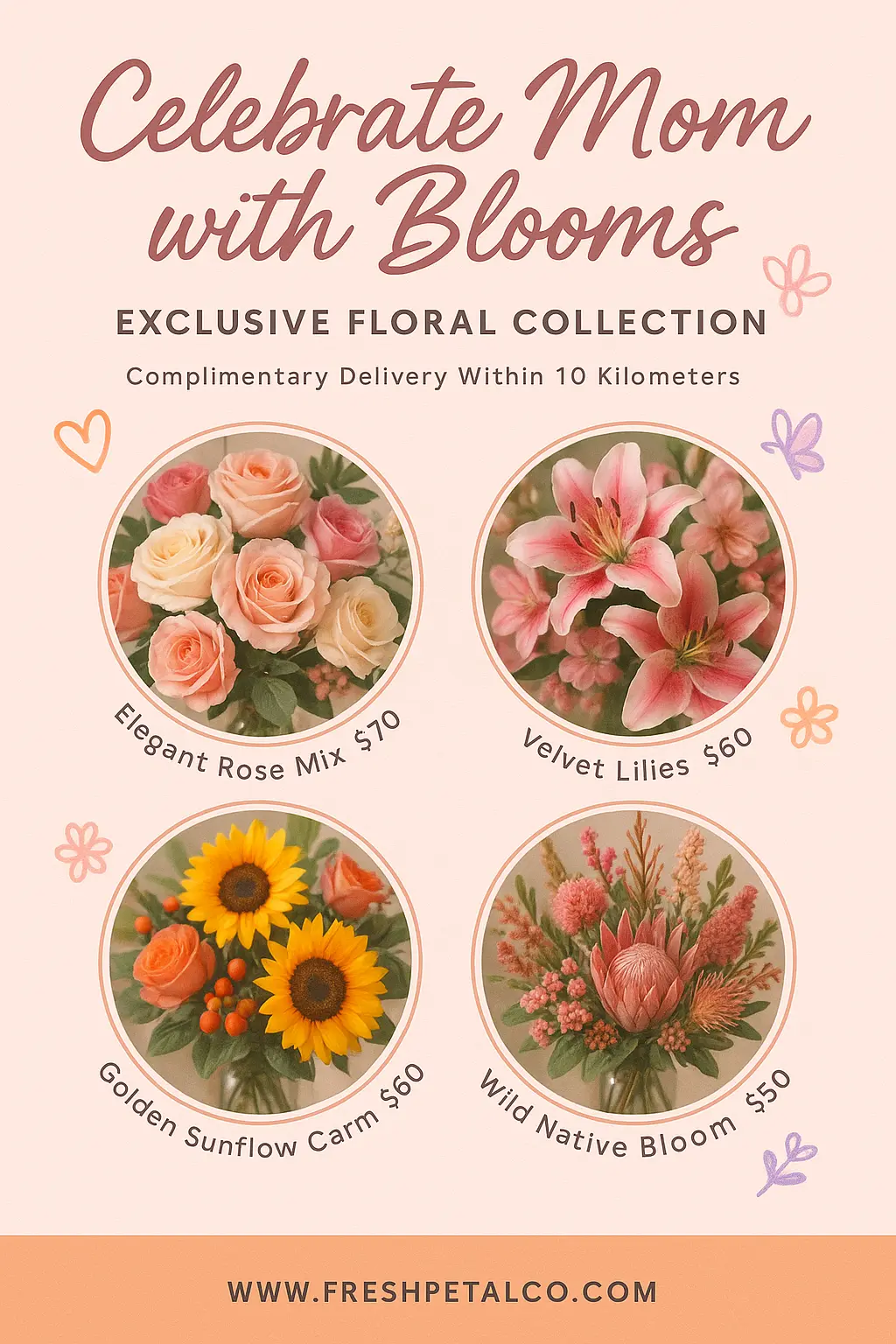 Joyful Mother's Day poster template with floral bouquet options