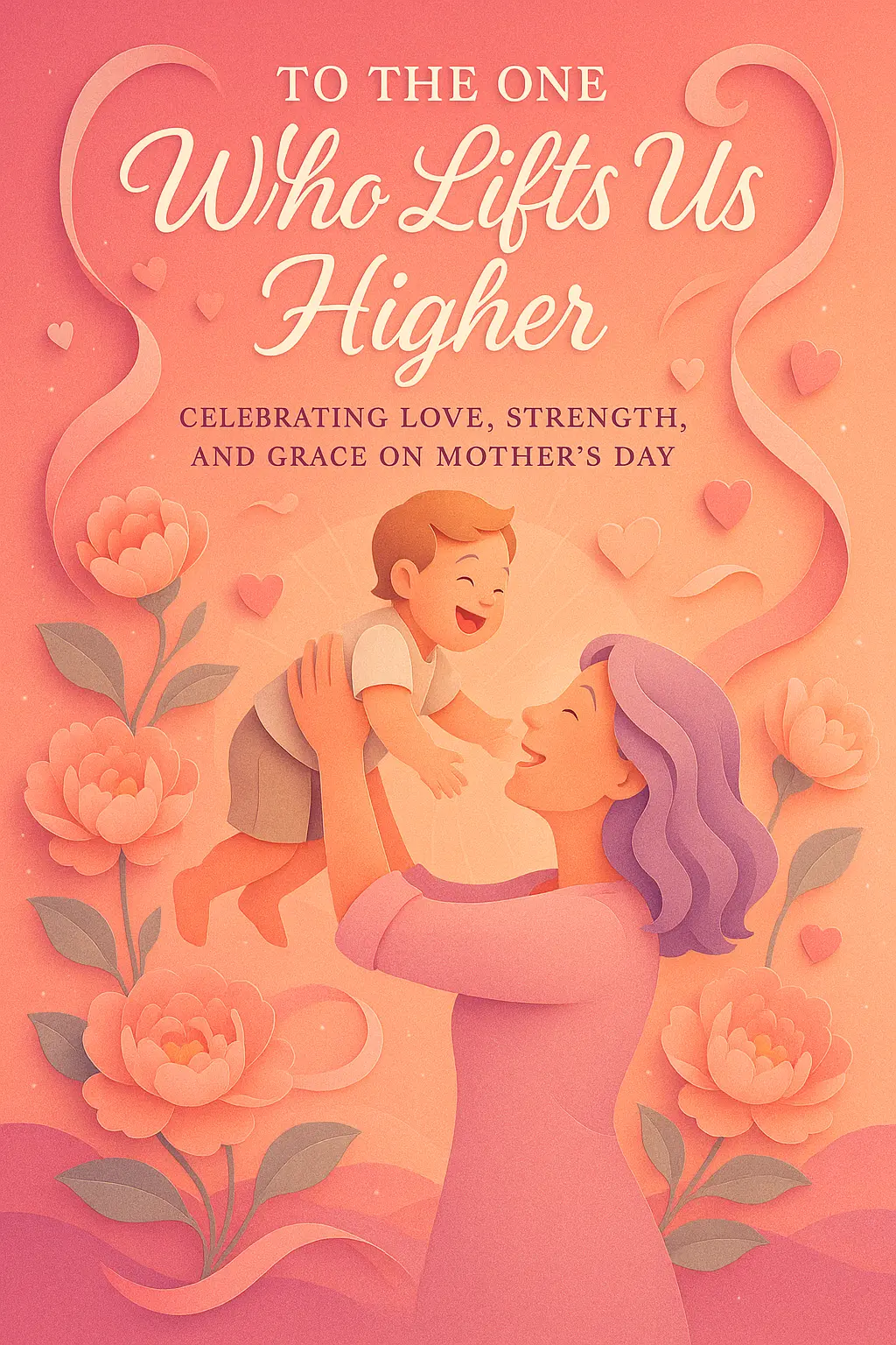 Heartfelt papercut Mother's Day Poster template with mother and child