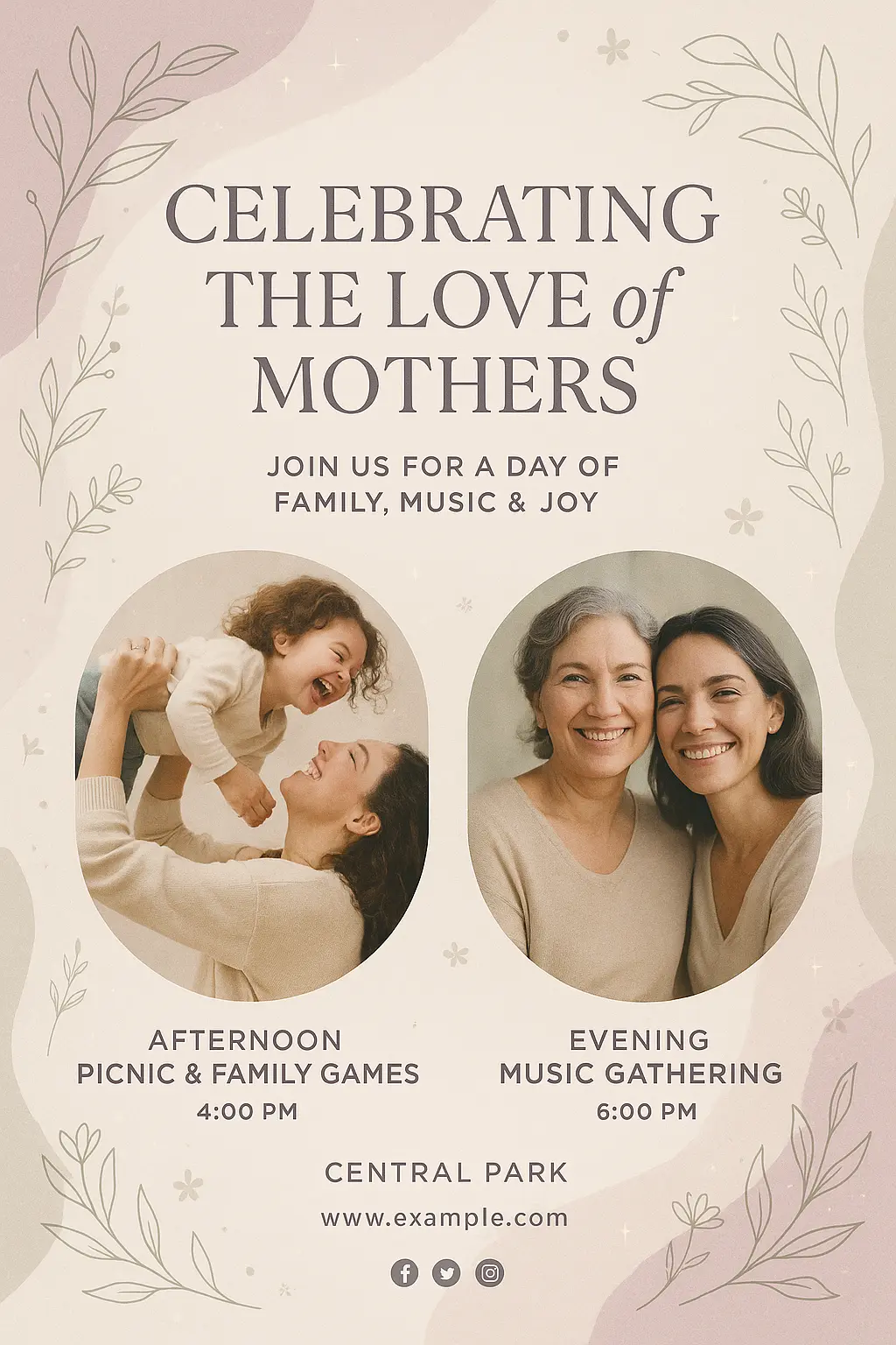 Elegant Mother's Day Poster template with family photos and floral design