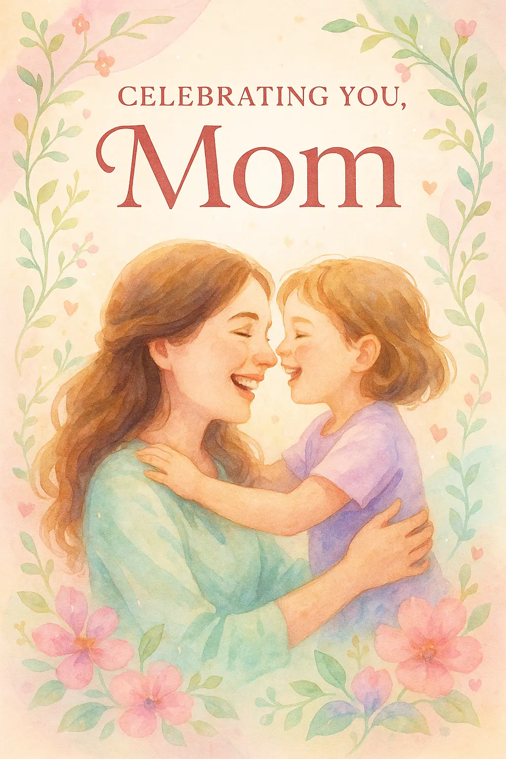 Mother's Day Poster template with mother and child in soft watercolor style