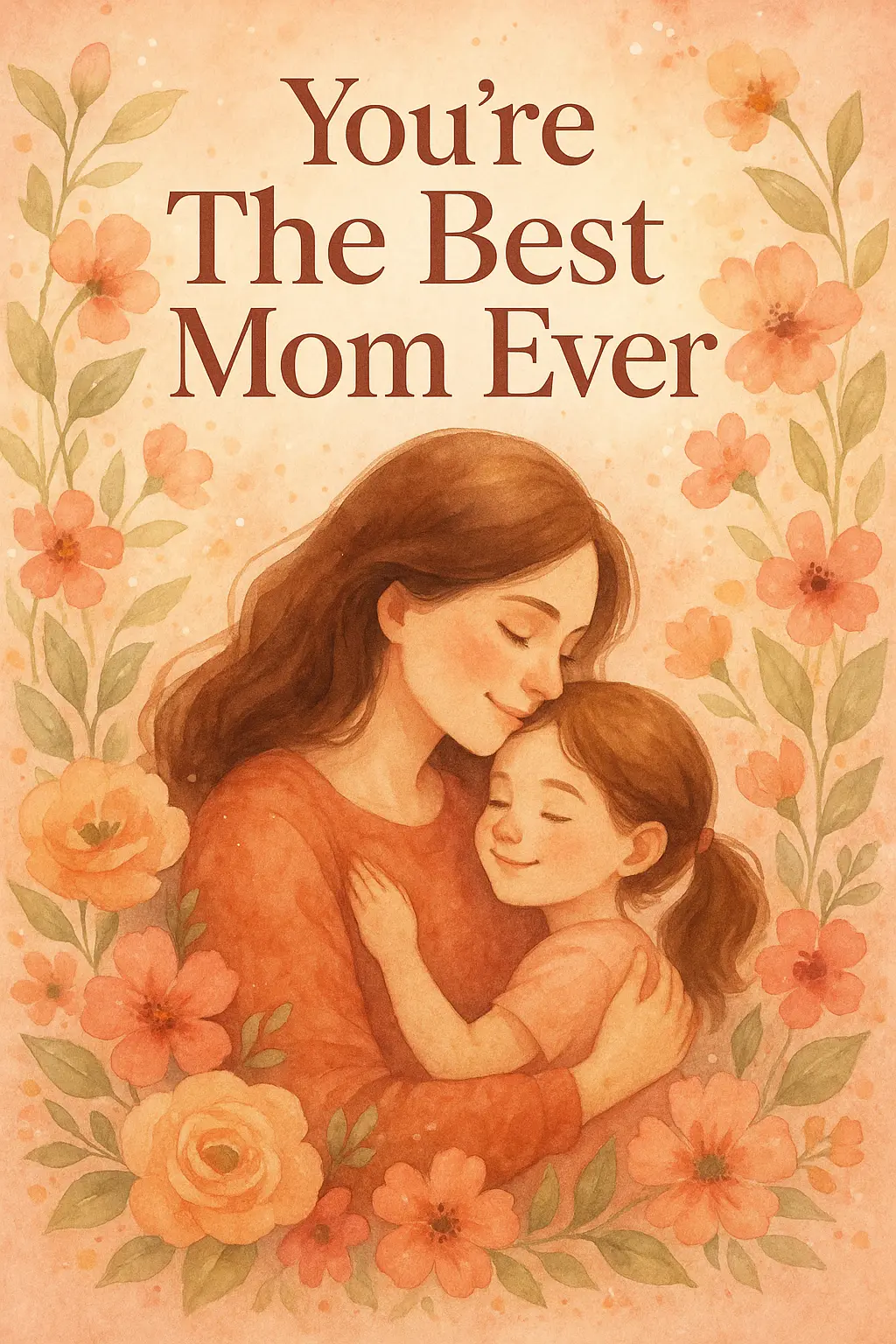 Mother's Day Poster template with a mother and child in soft watercolor style