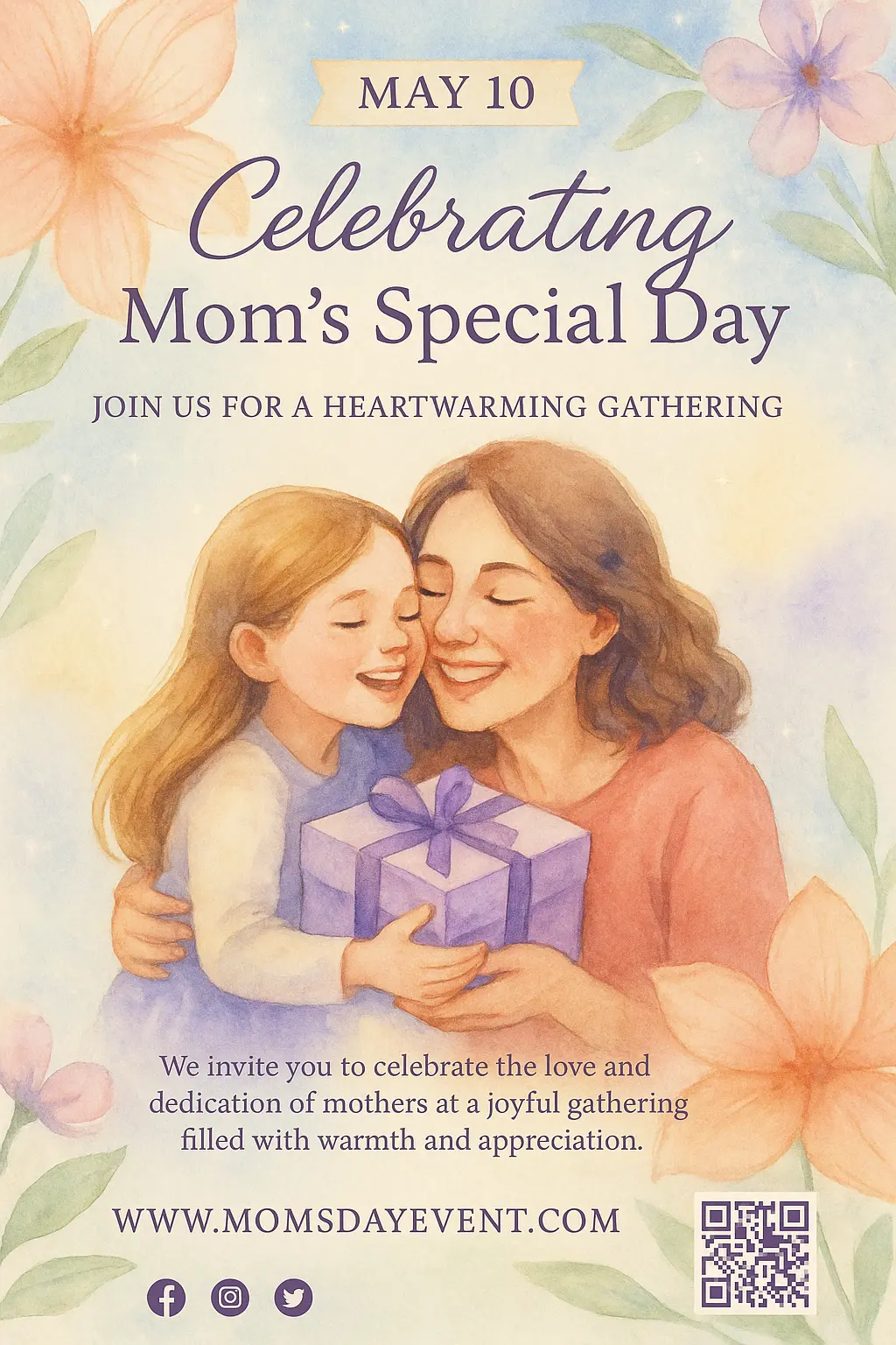 Elegant Mother's Day Poster template with floral art and gift exchange