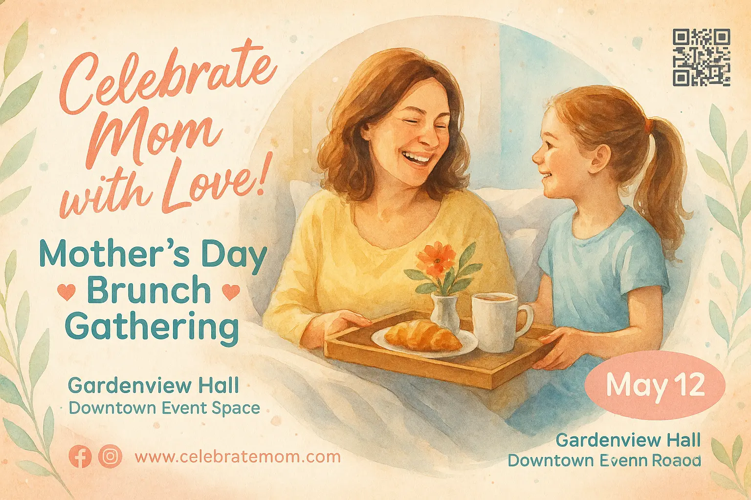Modern Mother's Day poster template with mom and daughter