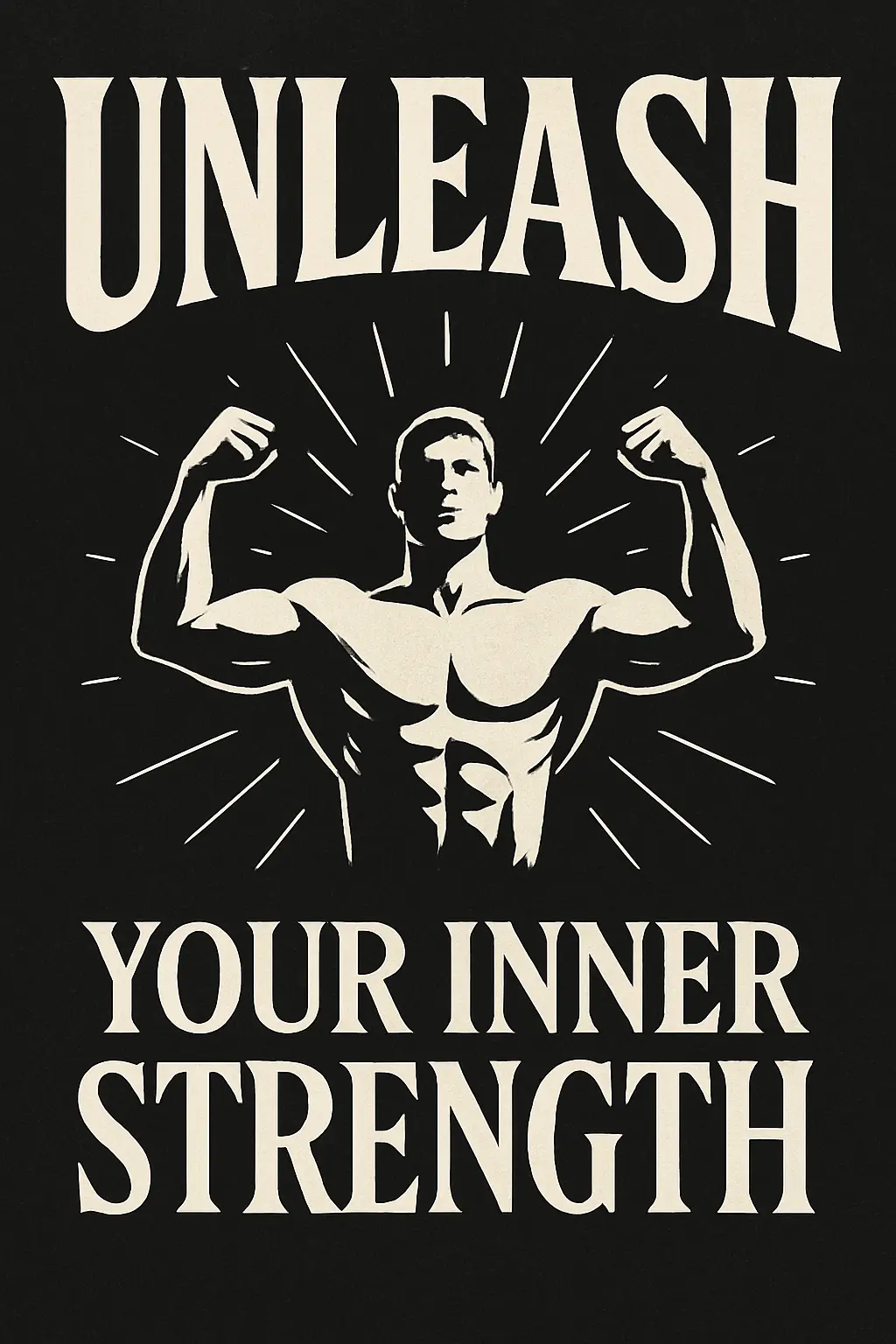 Motivational Poster template with 'UNLEASH YOUR INNER STRENGTH' in bold black and white typography.