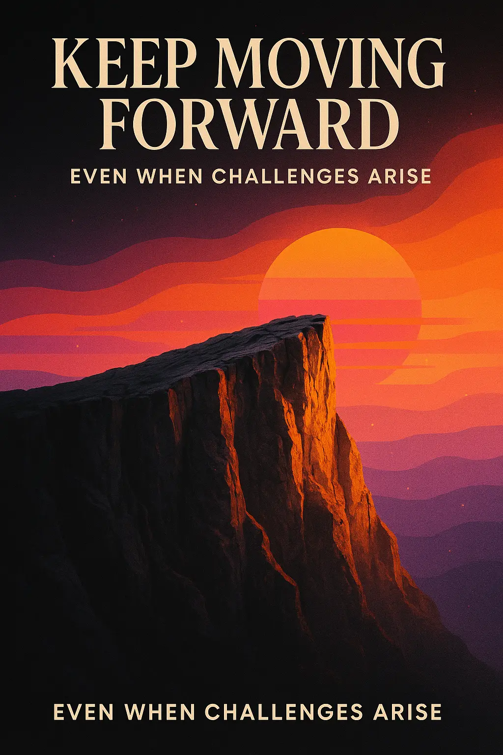 Motivational Poster template with a mountain cliff and sunset