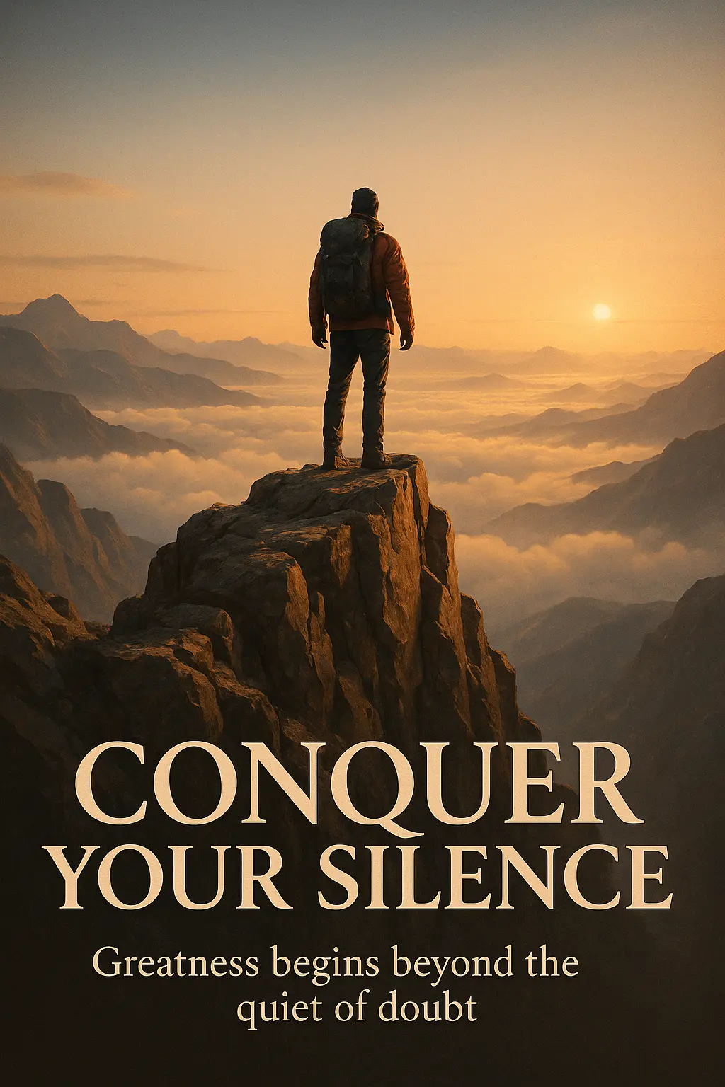 Motivational Poster template with climber at mountain summit