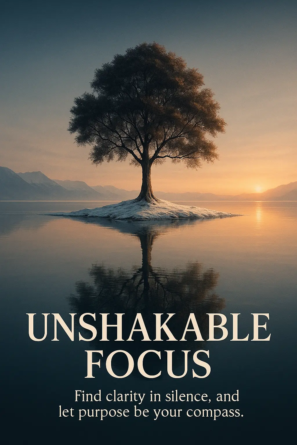 Motivational Poster template with a tree on icy lake at sunset