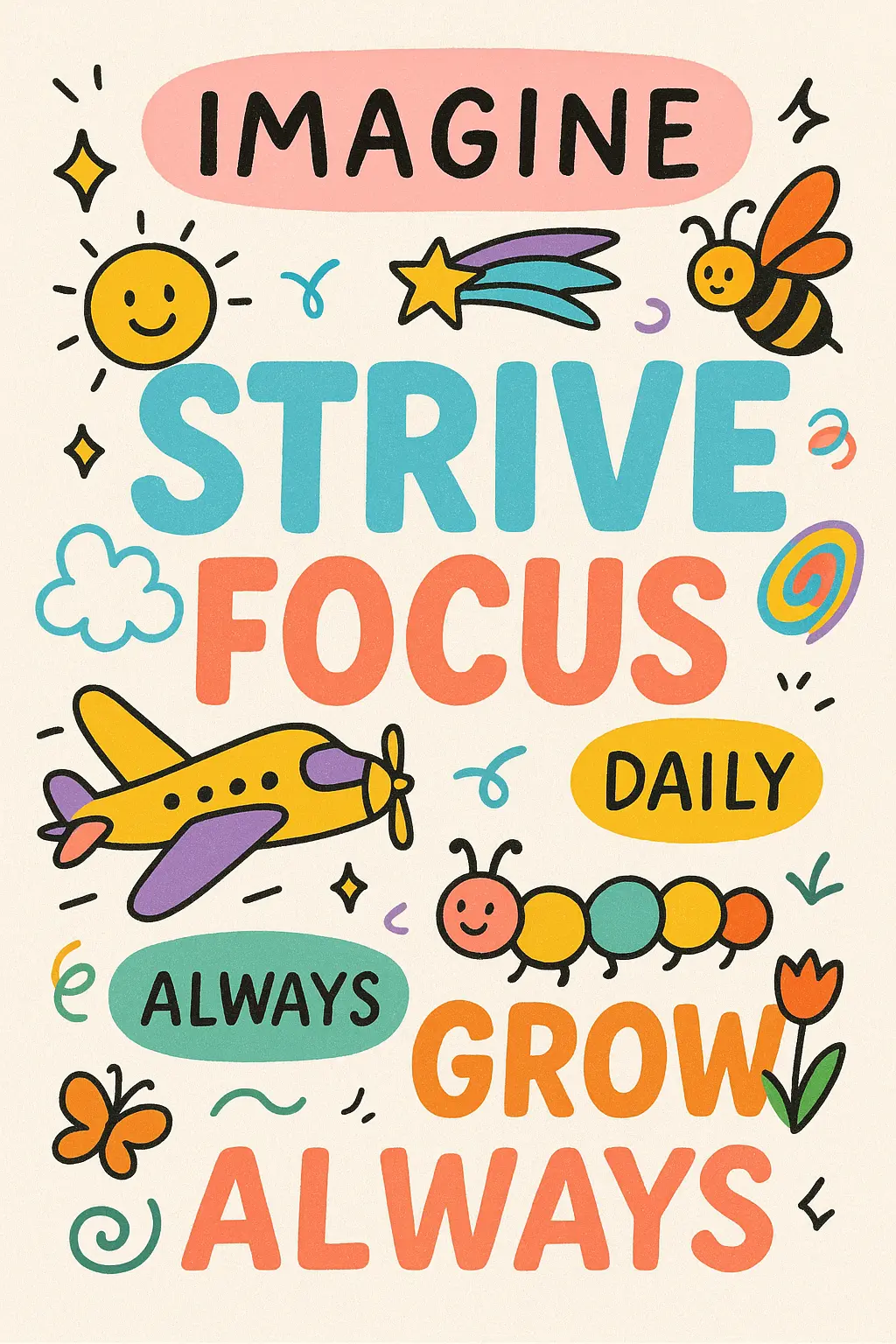 Hand-drawn Motivational Poster template with playful colorful doodles