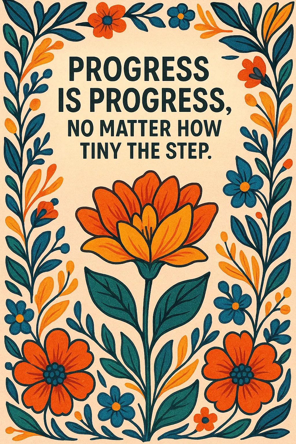 Motivational Poster template with growth theme, featuring vibrant floral illustrations
