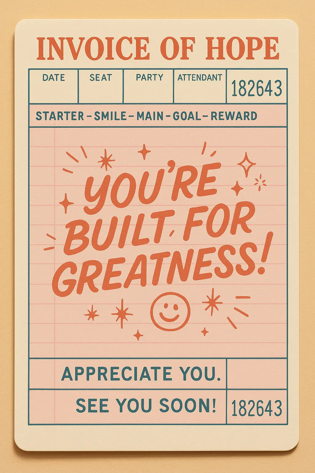 Retro Motivational Poster template with handwritten message on pink guest check