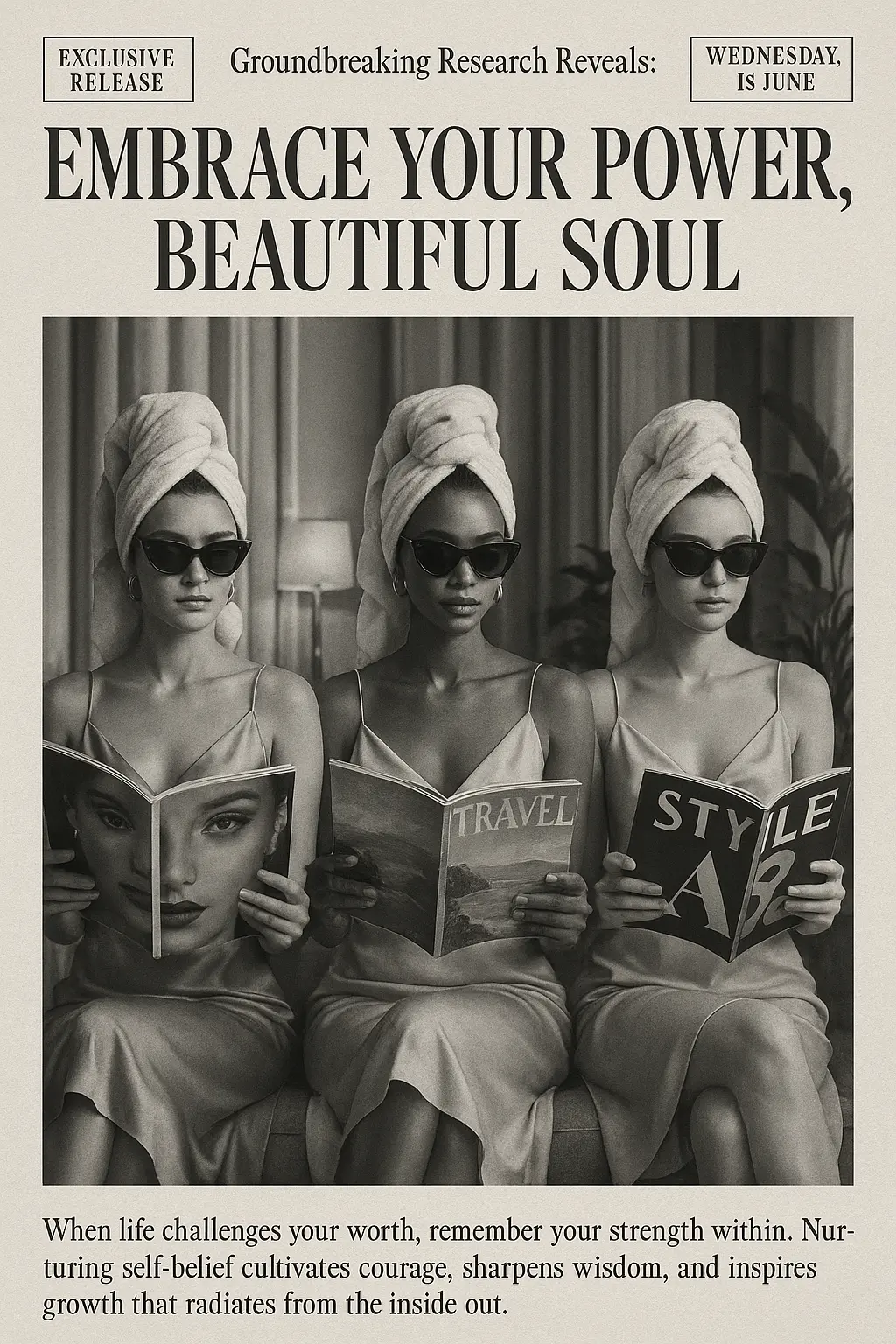Retro Motivational Poster template with women reading magazines in spa robes