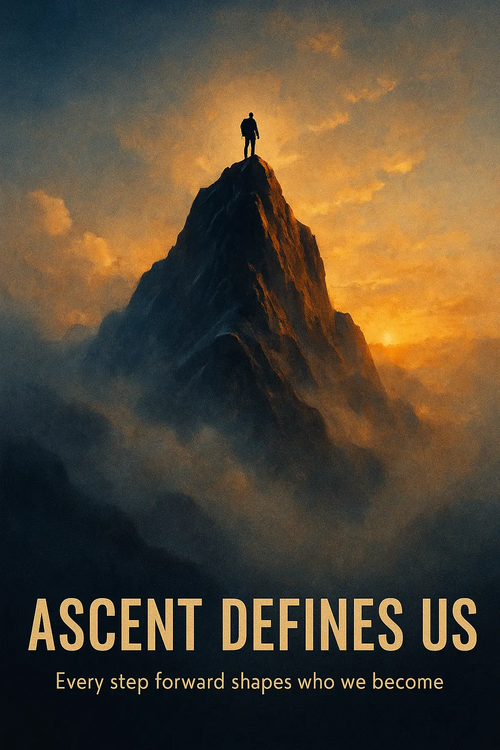 Motivational Poster template with lone hiker on misty peak