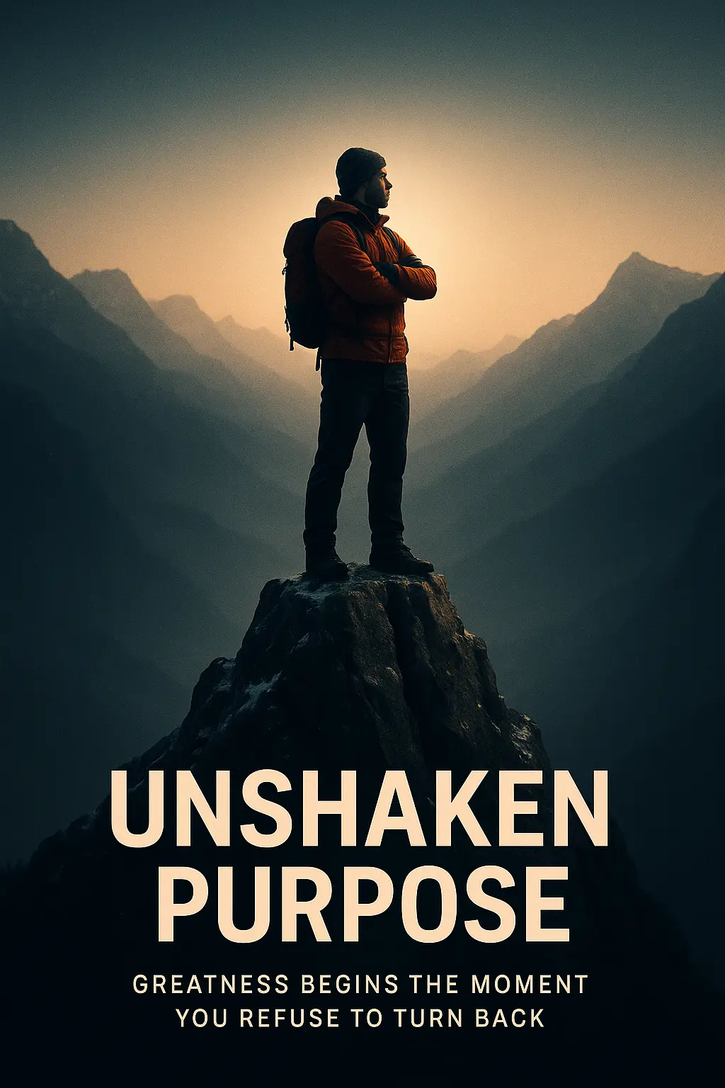 Motivational Poster template with mountaineer on mountain peak