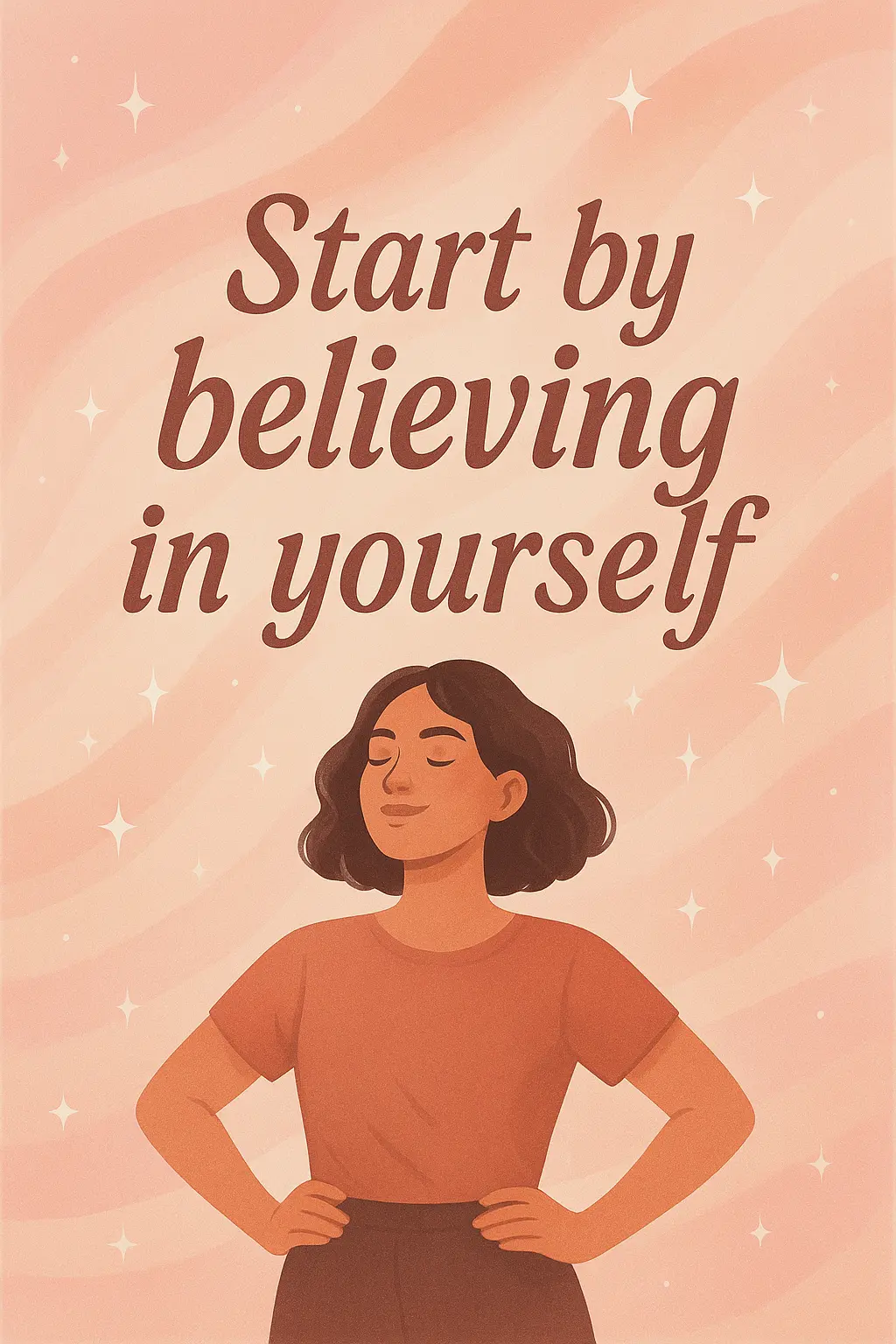 Motivational Poster template with the text 'Start by believing in yourself' in soft pinks and pastel colors.