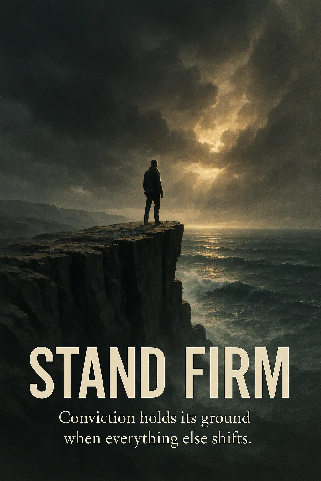 Motivational Poster template with cliffside figure and stormy sea