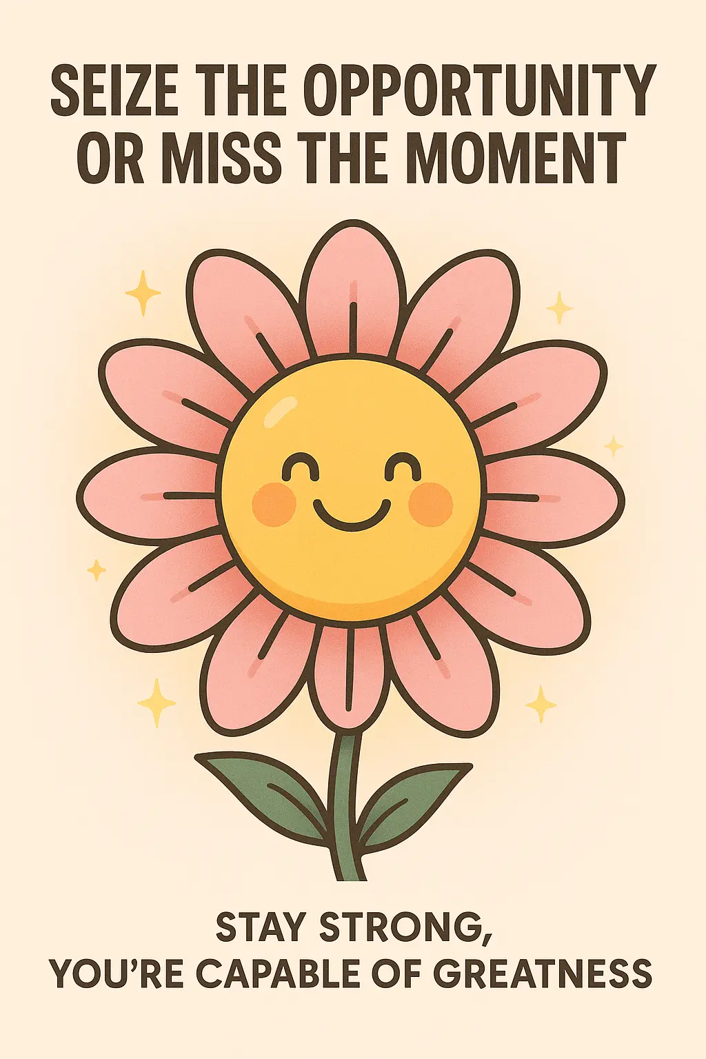 Motivational Poster template with cheerful sun and pink flower petals