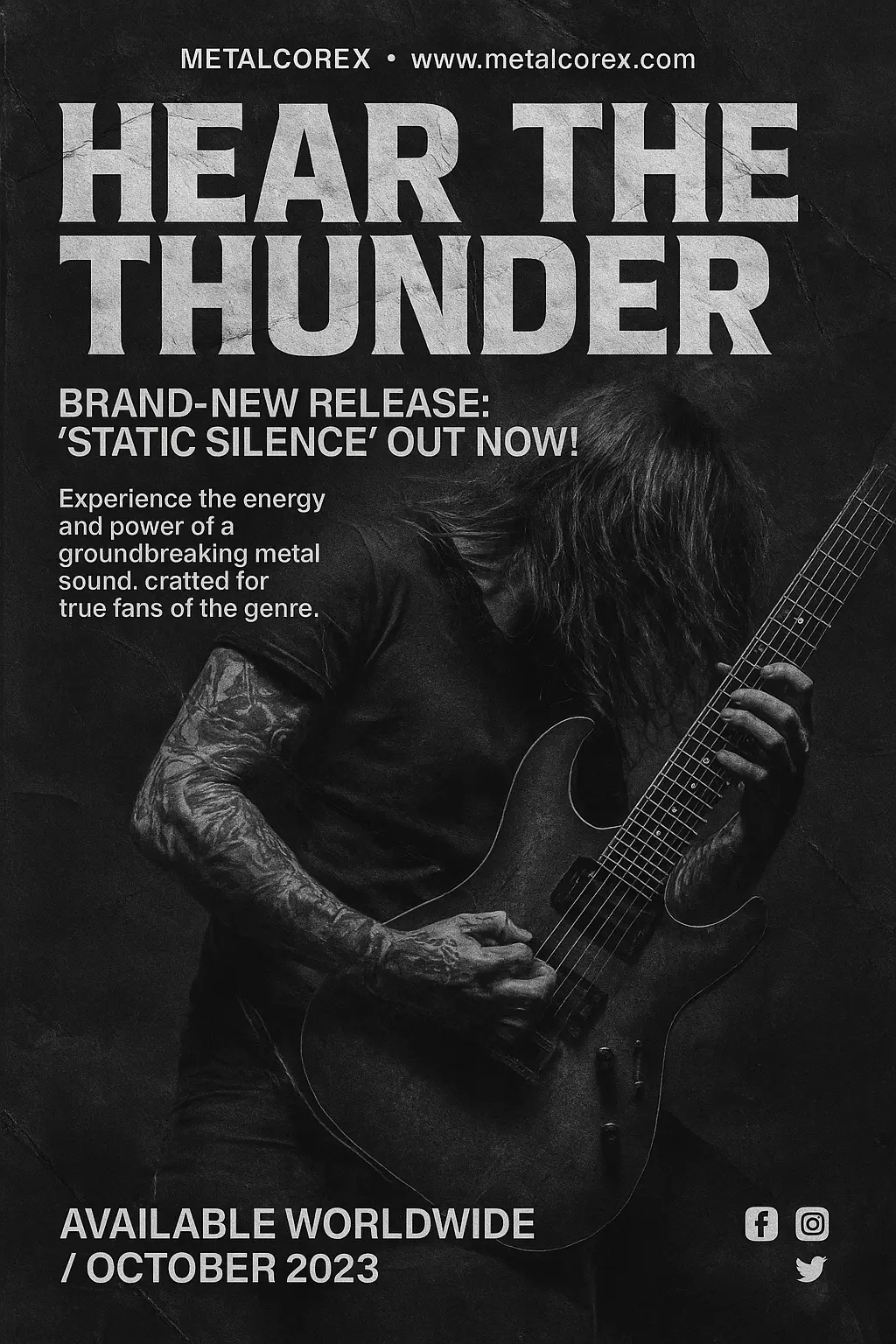 Music Poster template with guitarist and bold metal theme